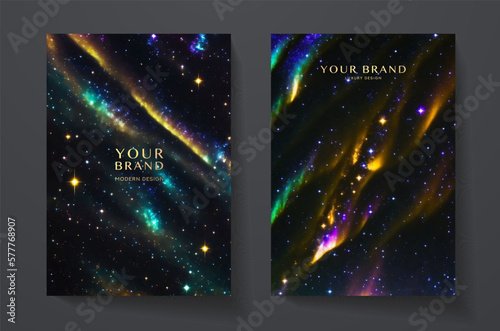 Abstract starry background with sparkling twinkling stars. Cosmic shiny aurora borealis. Holiday vector backdrop texture for Christmas, Happy New Year card, glow milky way (fantasy night sky)