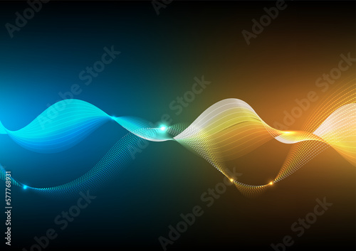 Abstract blue and yellow smooth wave. Dynamic sound wave. Vector illustration Design.