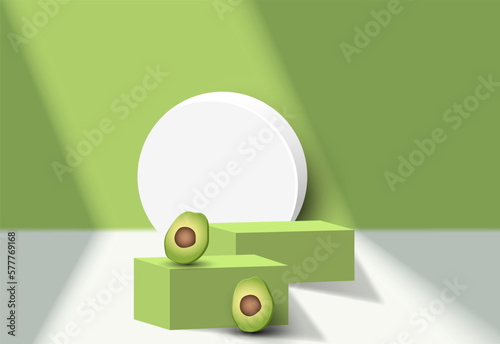 Cylinder podium green minimal with show avocado fruit products background.