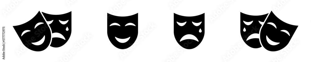 Theater tragic and comic mask. Carnival masks. Drama and comedy vector icon. Theater tragic and comic mask. Carnival masks. Drama and comedy vector icon.