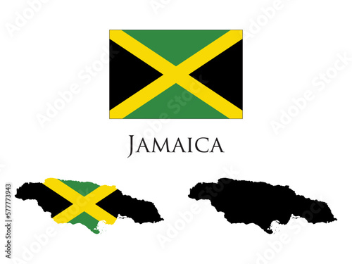 jamaica flag and map illustration vector