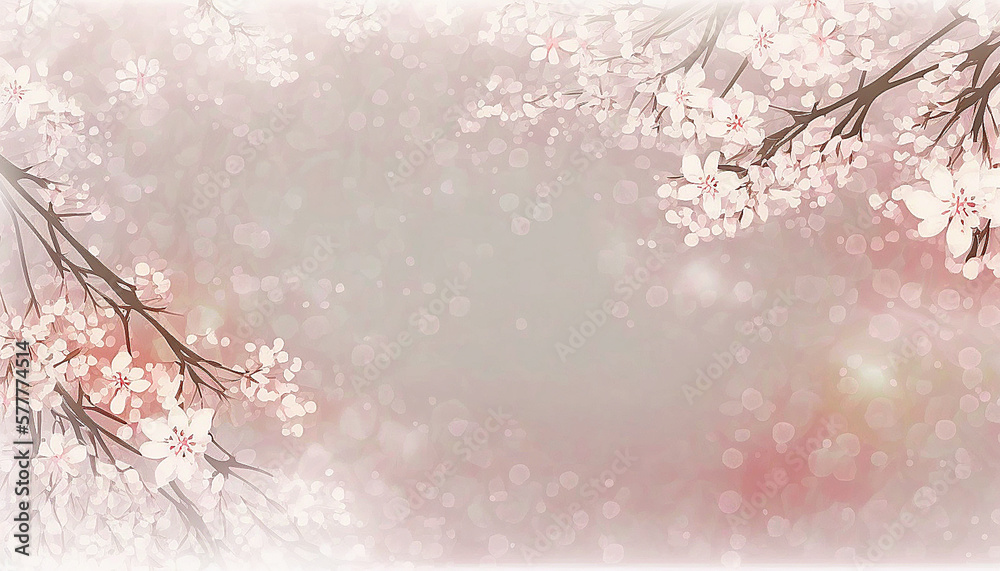 illustrazione di sfondo fotografico di ciliegi in flore, sakura, sovrapposizione rosata di fiori ideale per fotografia, bokeh, creata com intelligenza artificiale - obrazy, fototapety, plakaty 