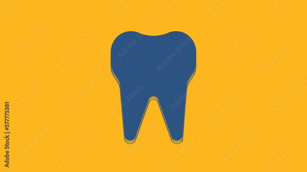 Blue Tooth icon isolated on orange background. Tooth symbol for dentistry clinic or dentist medical center and toothpaste package. 4K Video motion graphic animation Blue Tooth icon isolated on orange background. Tooth symbol for dentistry clinic or dentist medical center and toothpaste package. 4K Video motion graphic animation