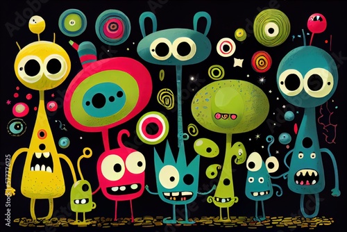 Cartoon space aliens. Whimsical. Generative AI