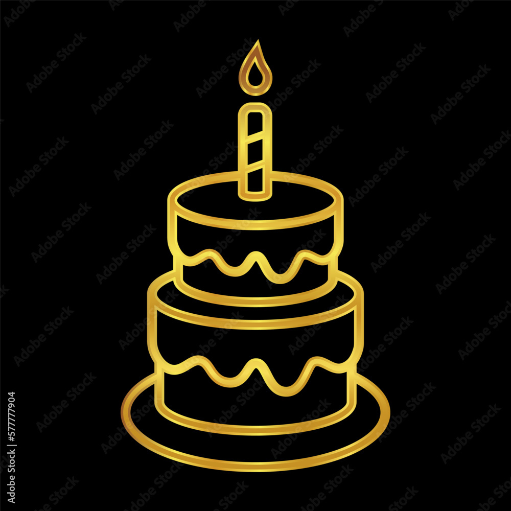birthday cake icon in gold color, birthday cake vector logo illustration for graphic and web design birthday cake icon in gold color, birthday cake vector logo illustration for graphic and web design