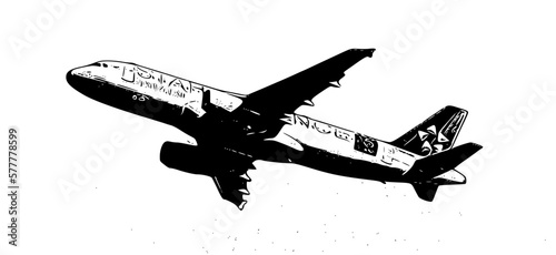 airplane black silhouette. Hand drawn Vector illustration for various applications, logo design, t-shirt design, web design, print, interior, books design and many more.