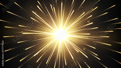 Gold Rays with Particle Explosion, Vector Illustration