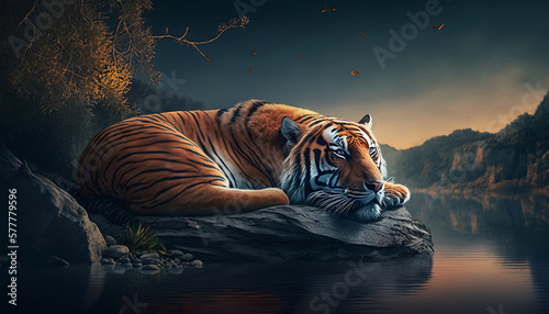 tiger in the water, Generative AI © Smilego