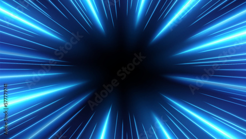 Blue Rays Zoom in Motion Effect, Light Color Trails. Vector Illustration