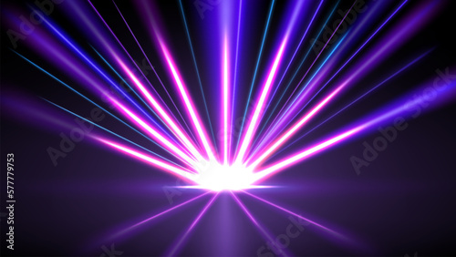Purple Light Rays with Reflection, Vector Illustration