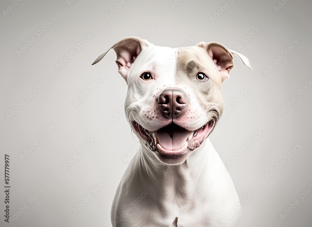 happy and smiling Pitbull with white background IA