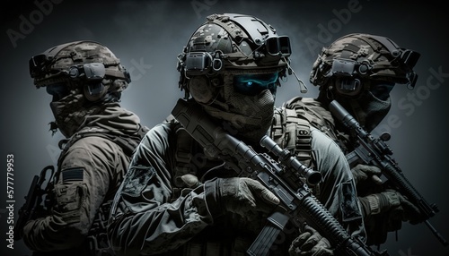 Soldiers with guns, three soldiers, army man © Nikola