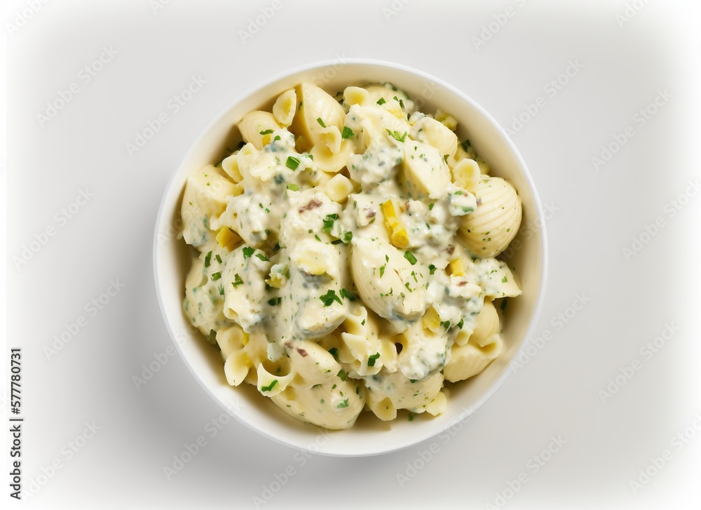 top view potato salad on white background IA