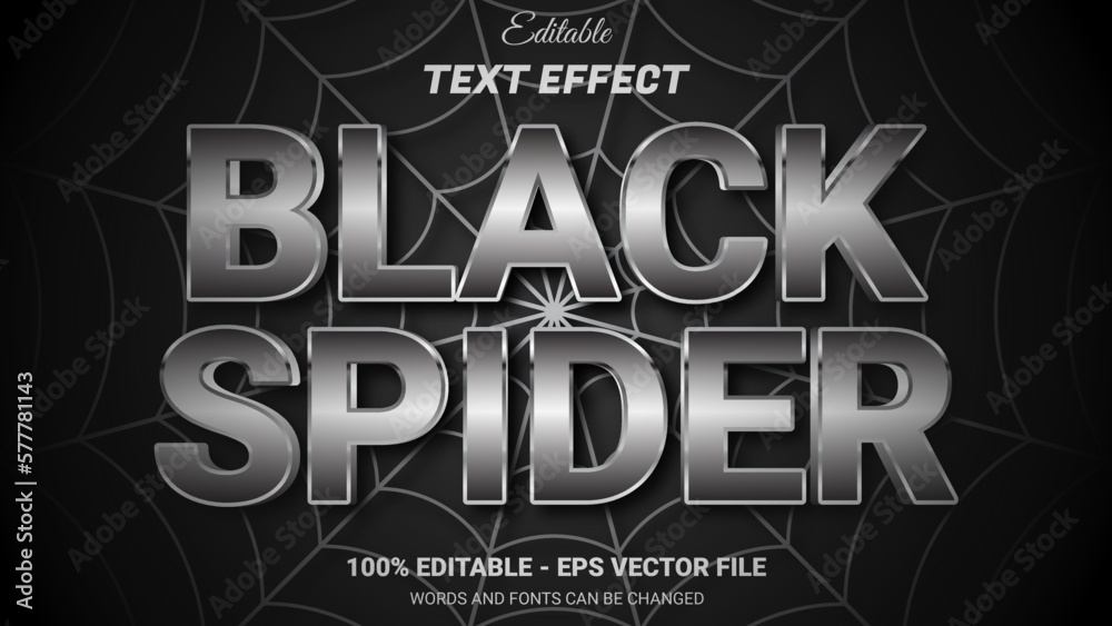 Naklejka premium Black spider editable 3d text effect