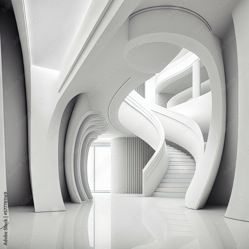 Fototapeta premium Abstract architecture background. Modern white interior and exterior disign. Art to print. oncept for designers and architects. Wallpaper. Generative AI.
