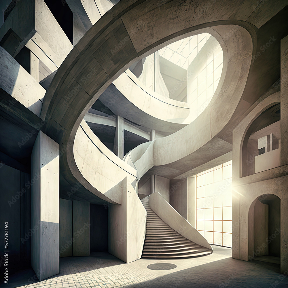 Fototapeta premium Abstract architecture background. Modern white interior and exterior disign. Art to print. oncept for designers and architects. Wallpaper. Generative AI.