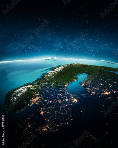 Sweden and Norway city lights