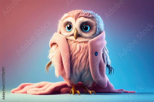 Owl On Colorful Background Posing In Pastel Clothing With Copyspace Generative AI photo