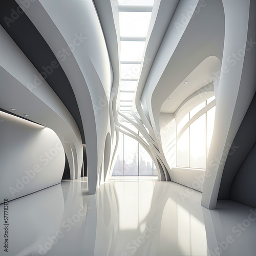 Abstract architecture background. Modern white interior and exterior disign. Art to print. oncept for designers and architects. Wallpaper. Generative AI.