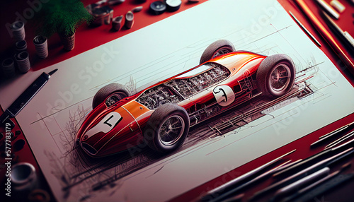 Designer plan voiture de course Ferrari vintage. Generative AI
