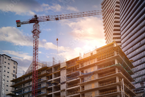 Construction of a new residential building in the city.