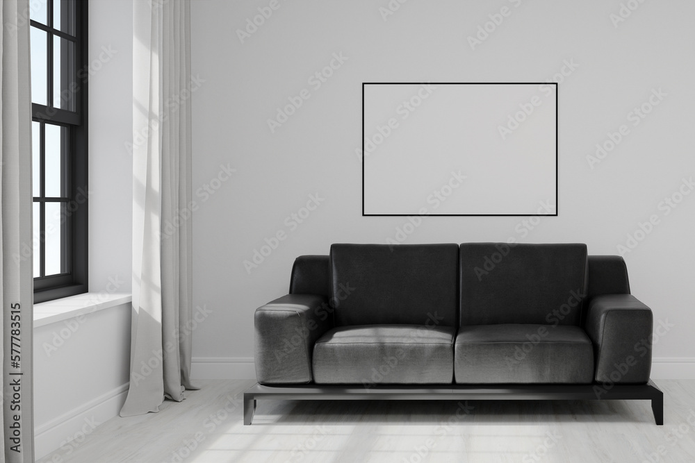 White wall with empty picture frame and armchair. 3d rendering of interior living room background. White wall with empty picture frame and armchair. 3d rendering of interior living room background.
