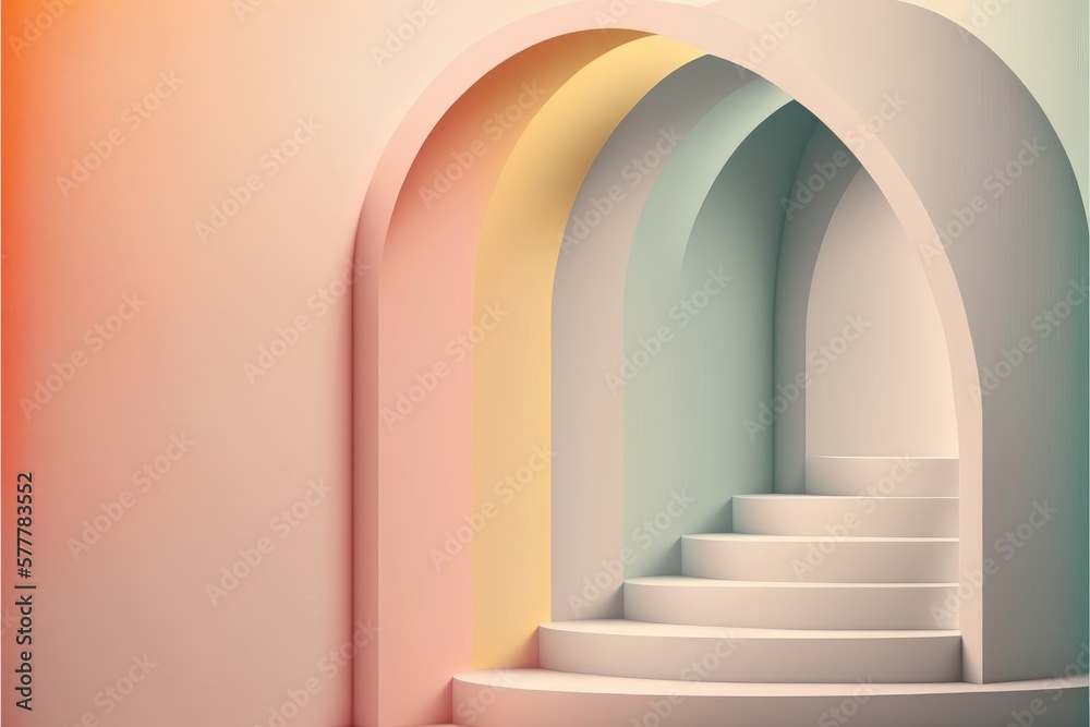 Illustration of abstract background with stairs and arch in pastel colors Illustration of abstract background with stairs and arch in pastel colors
