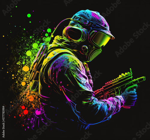 Drawing of a paintball shooter, Generative ai