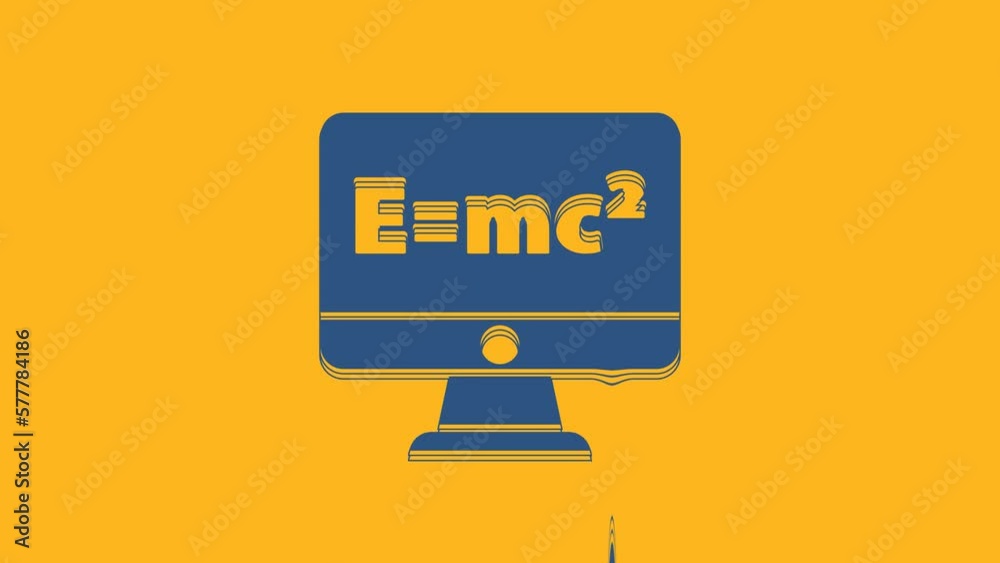 Blue Math system of equation solution on computer monitor icon isolated on orange background. E equals mc squared equation on computer screen. 4K Video motion graphic animation Blue Math system of equation solution on computer monitor icon isolated on orange background. E equals mc squared equation on computer screen. 4K Video motion graphic animation