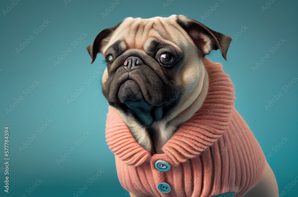 Pug On Colorful Background Wearing Pastel Colored Clothing With Copyspace Generative AI