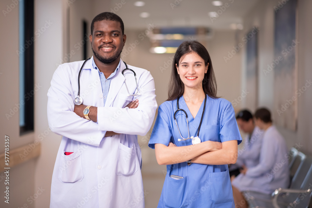 Healthcare professionals discussing in hospital Healthcare professionals discussing in hospital
