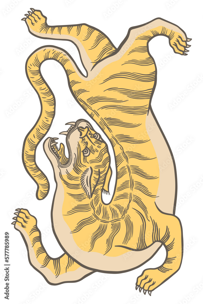 Vintage orange striped tiger vector illustration