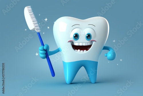 Cute 3D Teeth Character in Blue and White. AI Generative.