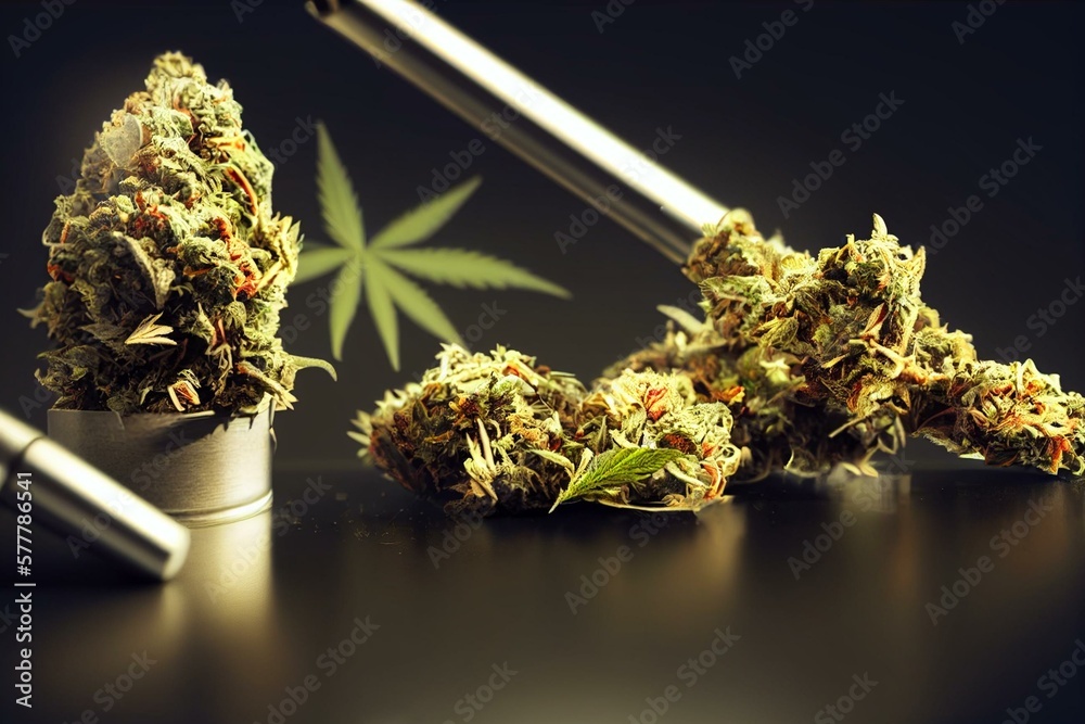 Preparing a joint and drug paraphernalia concept theme with herb girder