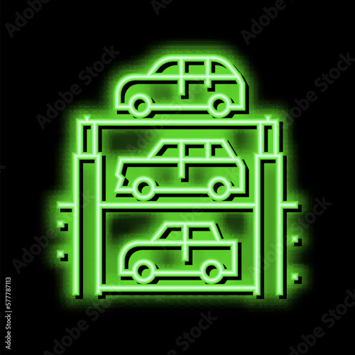 lift multilevel equipment parking neon glow icon illustration