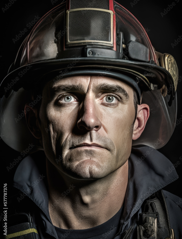 Fireman Portrait-Black Background-Generative AI Fireman Portrait-Black Background-Generative AI