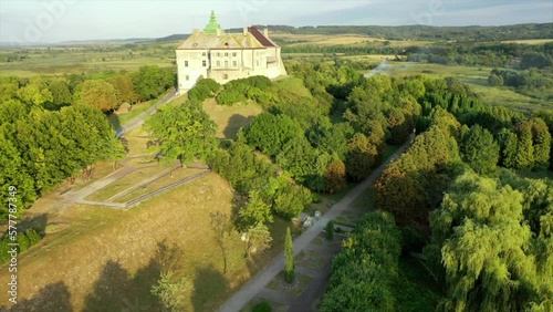 Aerial view of the Olesky Castle. Very beautiful castle near Lviv Ukraine photo