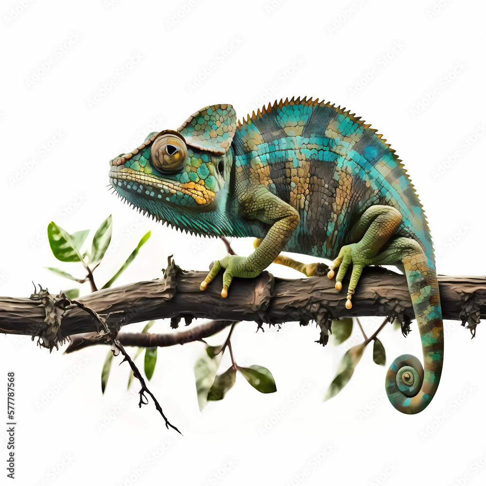 Obraz premium Chameleon Isolated White. Generative AI