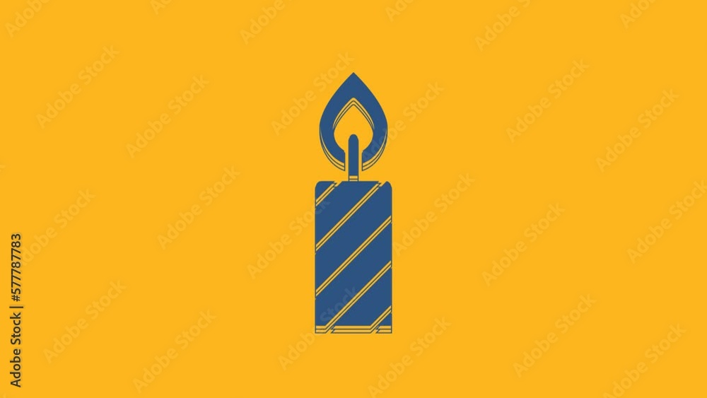 Blue Birthday cake candles icon isolated on orange background. 4K Video motion graphic animation Blue Birthday cake candles icon isolated on orange background. 4K Video motion graphic animation