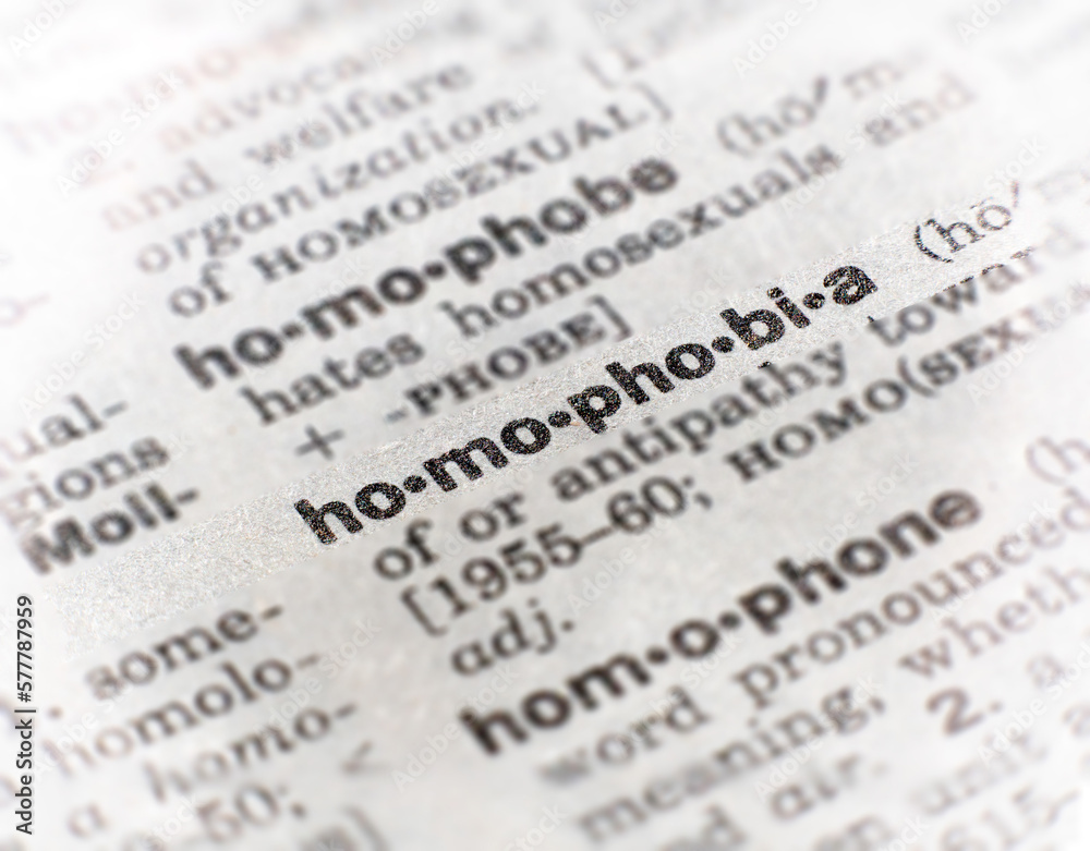 closeup of the word homophobia - obrazy, fototapety, plakaty 