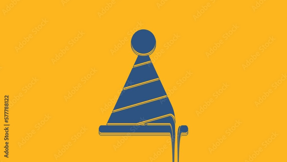 Blue Party hat icon isolated on orange background. Birthday hat. 4K Video motion graphic animation Blue Party hat icon isolated on orange background. Birthday hat. 4K Video motion graphic animation
