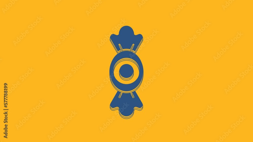 Blue Candy icon isolated on orange background. 4K Video motion graphic animation Blue Candy icon isolated on orange background. 4K Video motion graphic animation
