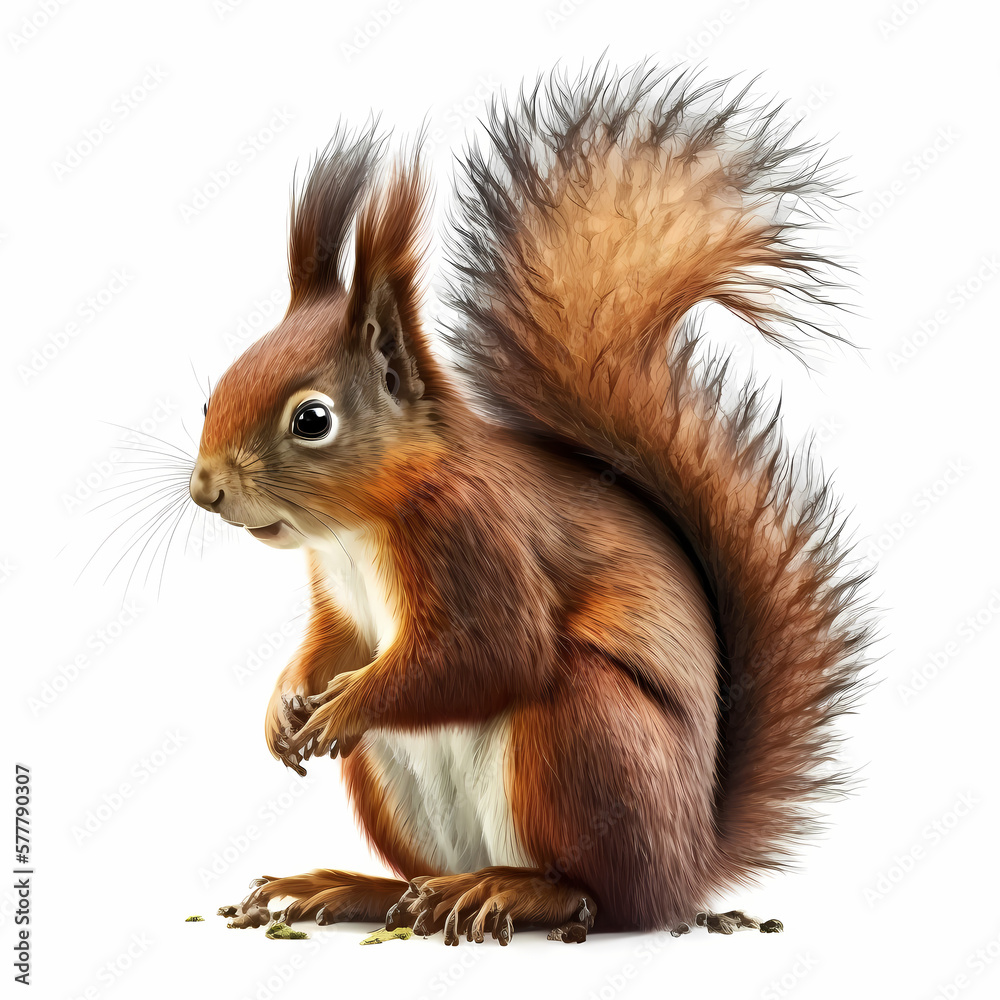 Red Squirrel Isolated White. Generative AI Red Squirrel Isolated White. Generative AI