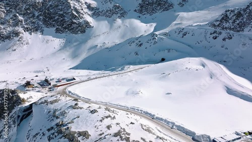 Aerial view of the Tiefenbach and Rettenbach glacier ski areas in Sölden, Austria. photo