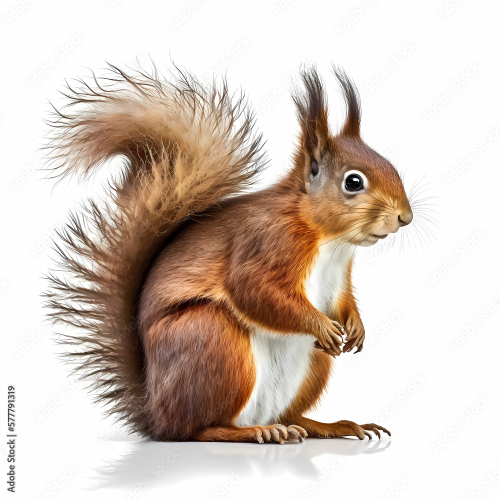 Red Squirrel Isolated White. Generative AI Red Squirrel Isolated White. Generative AI