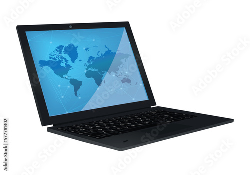World map on lap top. vector