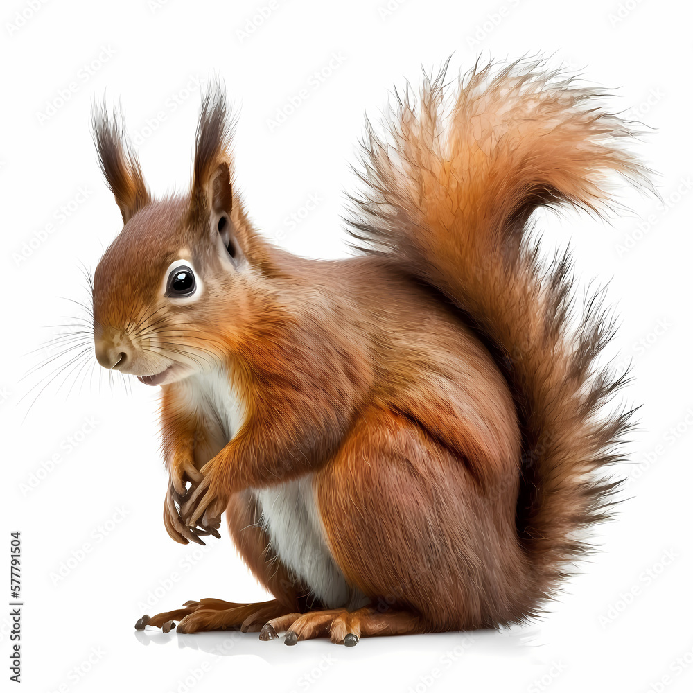 Red Squirrel Isolated White. Generative AI Red Squirrel Isolated White. Generative AI
