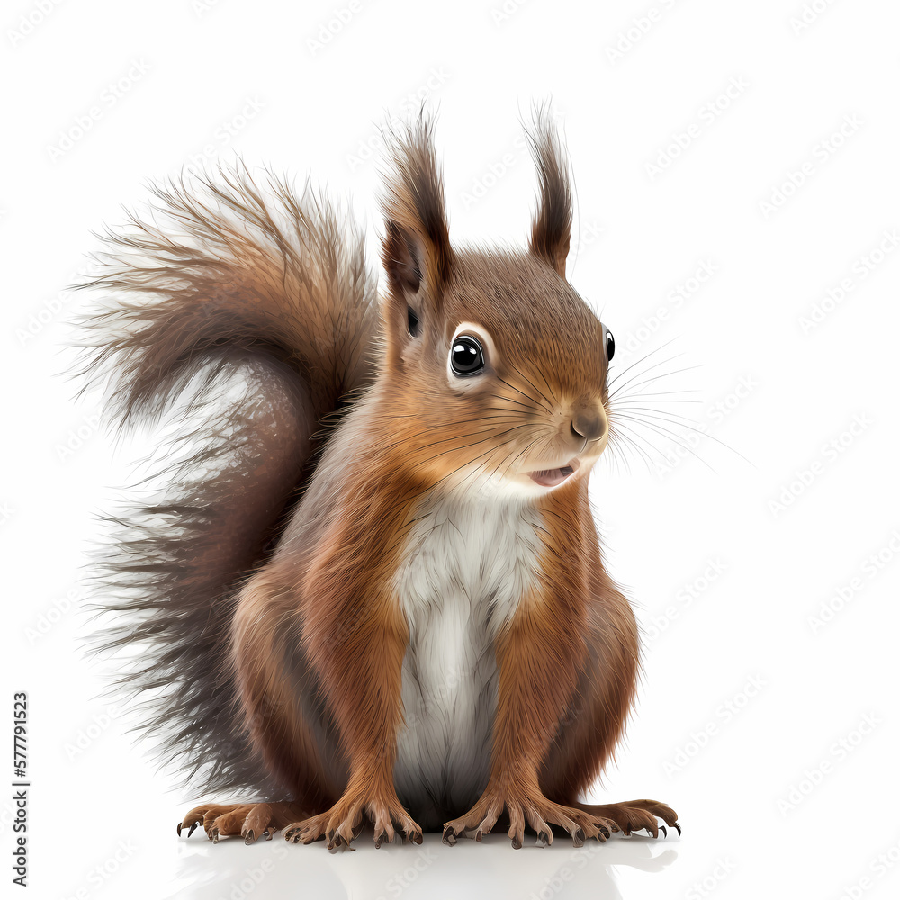 Obraz premium Red Squirrel Isolated White. Generative AI