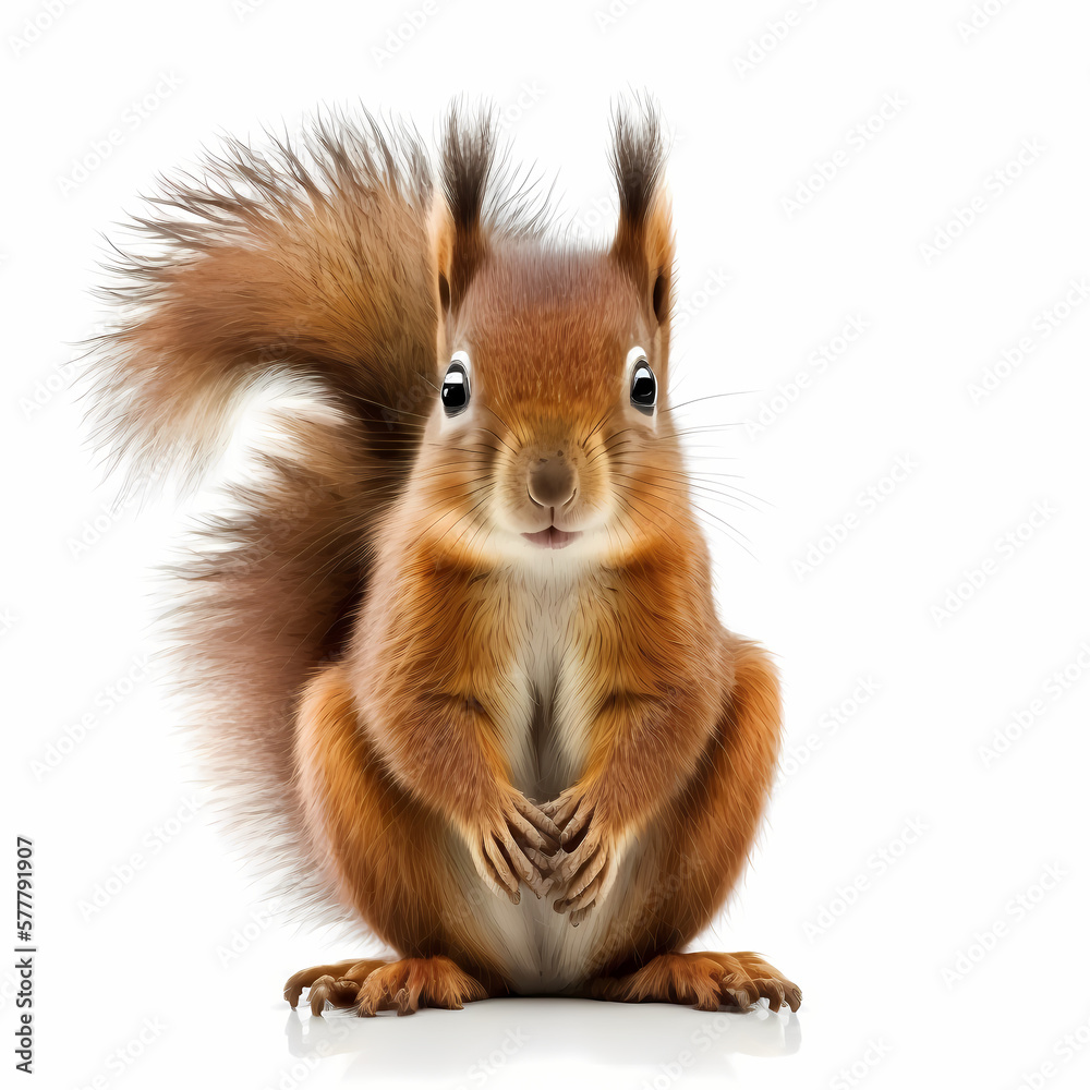 Red Squirrel Isolated White. Generative AI Red Squirrel Isolated White. Generative AI