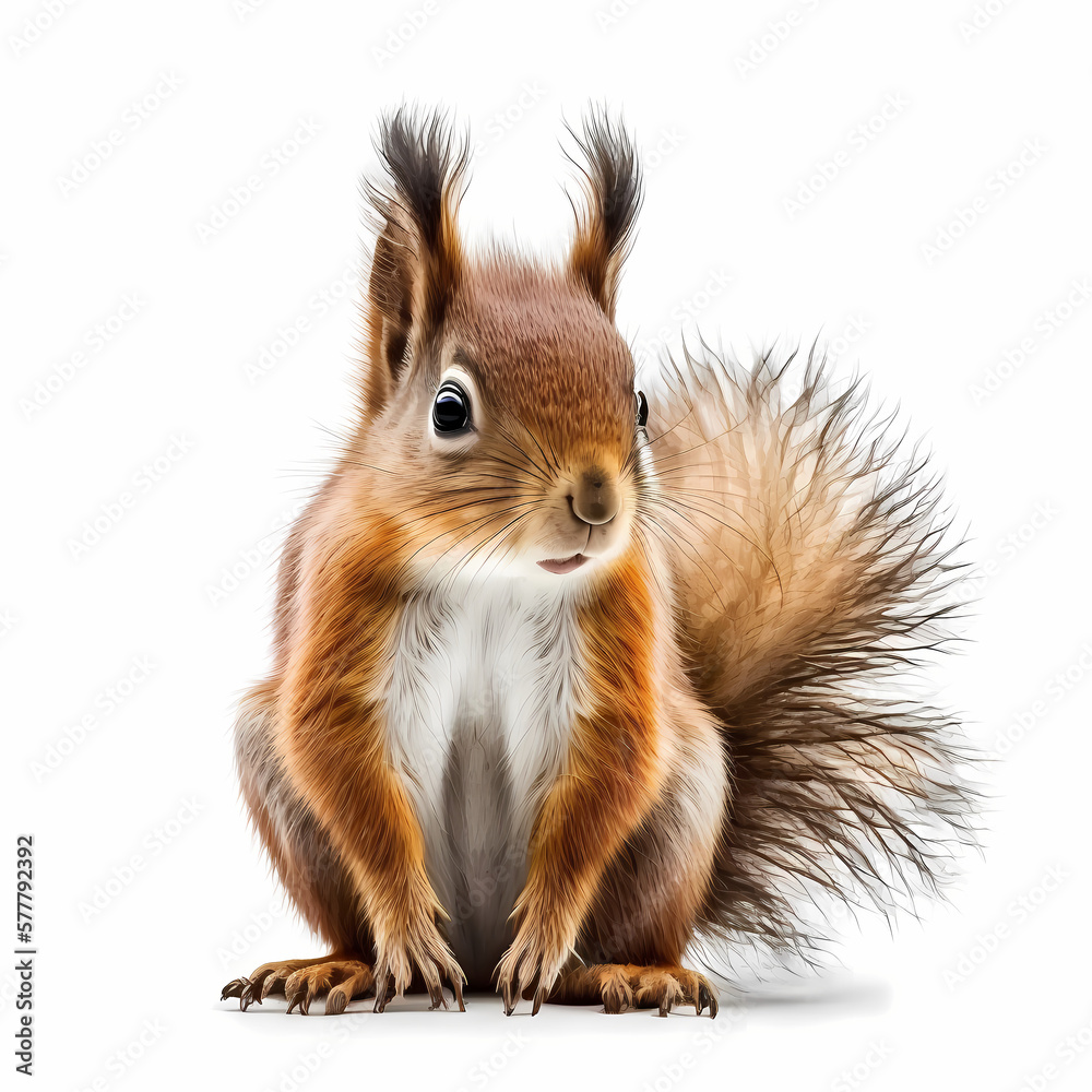Red Squirrel Isolated White. Generative AI Red Squirrel Isolated White. Generative AI